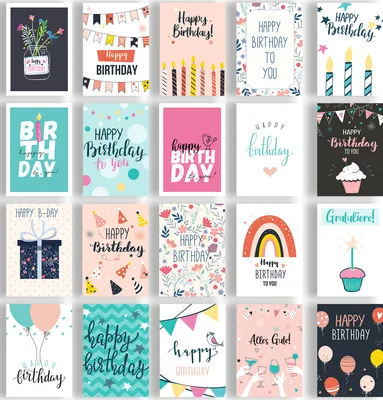 Produktbild von Friendly Fox Geburtstagskarten Set 2, 20 DIN A6 Glückwunsch Postkarten zum Geburtstag, Happy Birthday Karten Set zum Geburtstag
