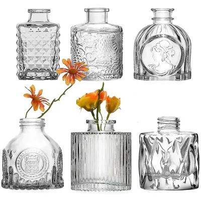 Productafbeelding van Bloemenvaas - Set van 6 glazen vazen - Decoratie voor bruiloften en feesten - Miniatuur ontwerp