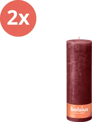 Productafbeelding van Bolsius - Rustieke stompkaars - 300/100 - 1 stuk per verpakking - Fluweelrood - Voordeelverpakking - 2 stuks