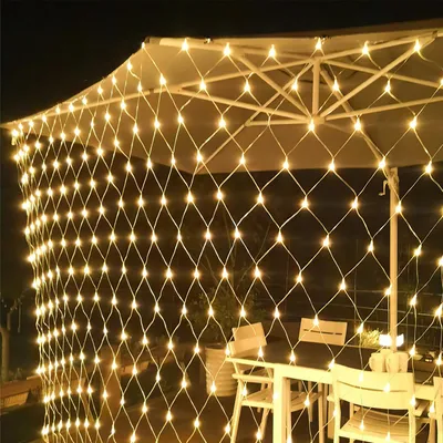 Obrázok produktu pre Eikuavons LED svetelný reťazec, sieťový, 200 LED, 2 x 2 m, teplá biela, IP44, 8 režimov, vhodný do záhrady, na balkón, na Vianoce