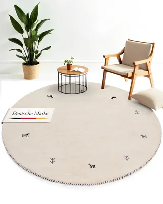Produktbild von Wollteppich Gabbeh Uni Rund Weiß Ø 250 | Moderner Teppich für Wohn- und Schlafzimmer