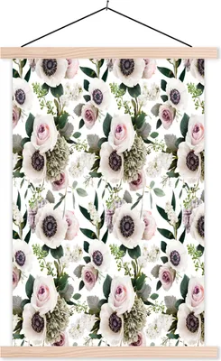 Produktbild von MuchoWow® Textilposter Blumen - Rosen - Anemone 120x180 cm mit holzfarbenen Rahmen - Textil-Plakat