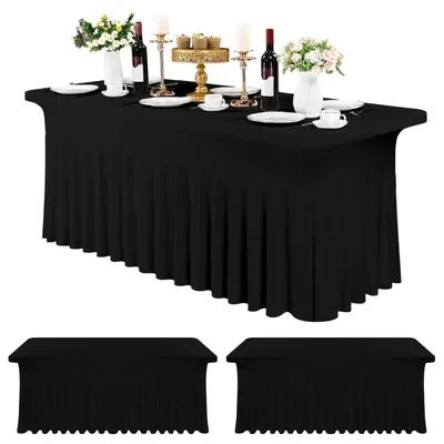 Produktbild von Elasthan-Tischröcke 3er Set 182 x 76 cm Schwarz Rechteckig Knitterfrei