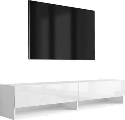 Zdjęcie produktu dla TV lowboard 170 cm biały matowy / biały wysoki połysk, 170 × 32 × 34 cm