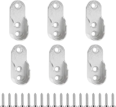 Obrázok produktu pre Držiaky na tyče do šatníkových skríň, kovové, oválne, 15 x 30 mm, 6 kusov, vrátane skrutiek