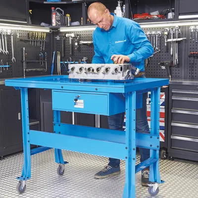 Produktbild von Montagetisch mit Rollen - Blau