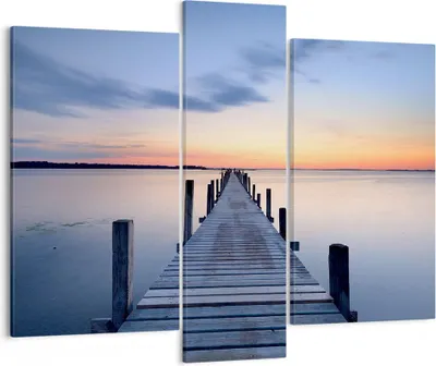 Produktbild von Bild auf Leinwand - Leinwandbild - Sonnenuntergang See Wasser Brücke - 95x80cm - Wand Bild - Wanddeko - Leinwanddruck - Bilder - Kunstdruck - Leinwand bilder - Wandkunst - CB95x80-2508