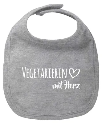 Produktbild von Huuraa Baby Lätzchen Vegetarierin mit Herz Heather Grey Klettverschluss  Baumwolle Latz Geschenkidee
