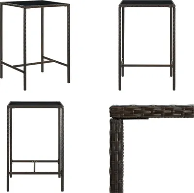 Image de vidaXL Table de bar de jardin marron 70x70x110 cm Poly rotin et verre - Table de bar - Tables de bar - Tables hautes