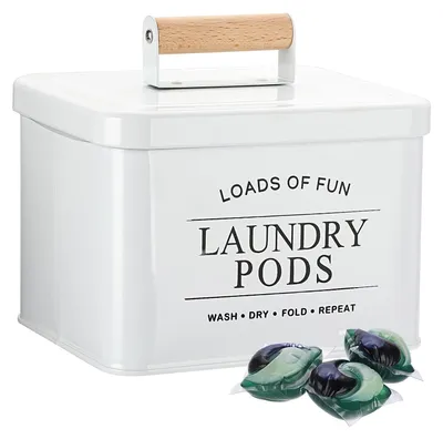 Produktbild von Aufbewahrungsbox aus Edelstahl für Waschmittel, wasserdichte Box mit Deckel, Aufbewahrungsbox für Washgel, Geschirrspültabs, Waschmittel, Wäscheppads, Trocknerbälle, weiß