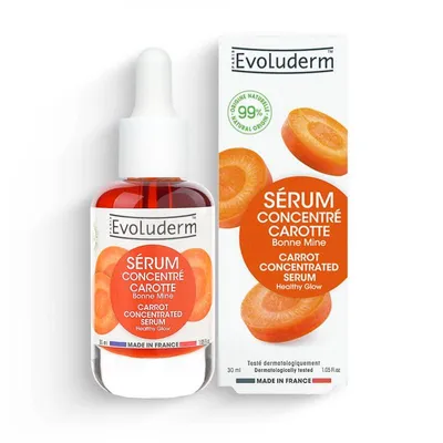 Produktbild von EVOLUDERM Serum Karotte, 99% natürliche Inhaltsstoffe, vegan, hergestellt in Frankreich