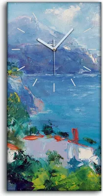 Produktbild von Wanduhr Bürouhr Leinwand Bild Geräuschlos 30x60 Ölgemälde Meer Berge Meer Kunst - weiße Hände