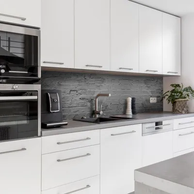 Produktbild von Dedeco Küchenrückwand Motiv: Stein V1, 3mm Aluminium Alu-Platten als Spritzschutz Küchenwand Verbundplatte wasserfest, inkl. UV-Lack matt, alle Untergründe, 240 x 60 cm