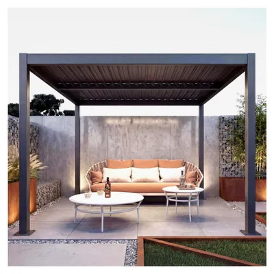 Produktbild von Pergola Gartenpavillon mit Lamellendach, 11cm Aluminiumgestell, sturmfeste Regenrinne, 3x4m - anthrazit