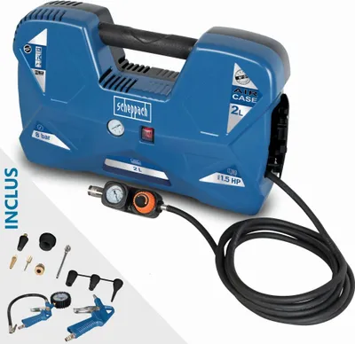Immagine prodotto di Compressore/gonfiatore portatile per il tempo libero Aircase da 2 litri con accessori di Scheppach
