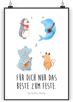Produktbild von Mr. & Mrs. Panda Bild Big Band DIN A5 - Weiß - Geschenk, wanddeko, Gitarre, Kunstdruck, Lustige Sprüche, Plakat, Maus, Pinguin, Elefant, drucke, Hund, Wandbild, Delfin