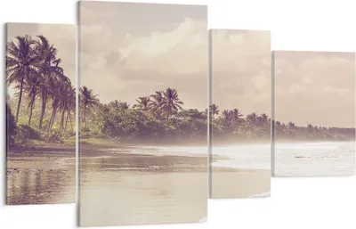Produktbild von Bild auf Leinwand - Leinwandbild - 4 Teile - Palmen Strand Wasser - 120x70cm - Wand Bild - Wanddeko - Wandbilder - Leinwanddruck - Bilder - Wanddekoration - Leinwand bilder - Wandbild - DL120x70-4917