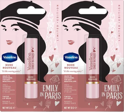 Produktbild von Vaseline x Emily in Paris Nude Nouveau | Feuchtigkeitsspendender Lippenbalsam Stick | Limited Edition | (2er Pack Nude Nouveau)