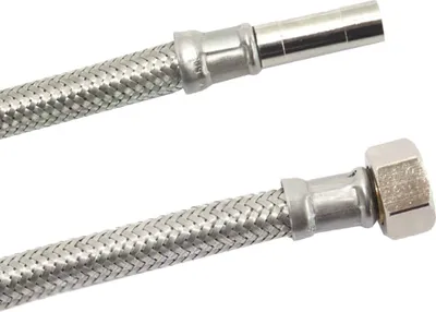 Produktbild von DN8 DVGW Panzerschlauch m. Edelstahlumflechtung 3/8" ÜM x 10mm Rohrstutzen 800 mm