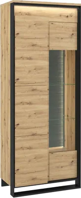 Produktbild von Vitrinenschrank QUANT QA-03 Vitrine mit LED-Beleuchtung Standvitrine Regalschrank 3 Türen Schrank Push-to-Open 76 x 195 cm Loft (Artisan Eiche / Schwarz)