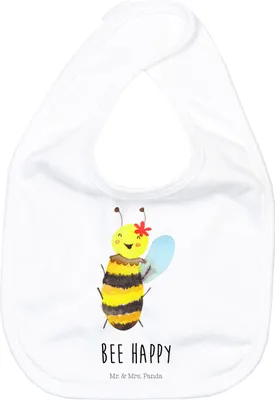 Produktbild von Mr. & Mrs. Panda Lätzchen Biene Happy - Weiß - Geschenk, Wespe, Sabber, Sabberlätzchen, Für Babys, Babylätzchen, Kinderlätzchen