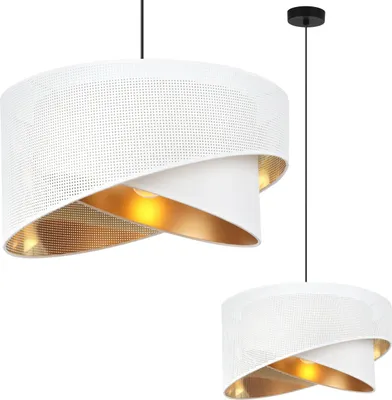 Produktbild von Asti Hängelampe Schräg Schwarz 1 Flach Lampenschirm Weiss Gold St