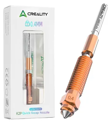 Image de Buse officielle Creality K2/K2 Plus/Hi Combo, pièce d'imprimante 3D originale Unicorn Quick-Swap avec col en alliage de titane, alliage de cuivre et acier trempé, pour imprimantes 3D (0,4 mm)