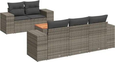 Produktbild von vidaXL 6-tlg. Garten-Sofagarnitur mit Kissen Grau Poly Rattan