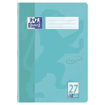 A teal colored notebook with the Oxford logo and other text on the cover.
