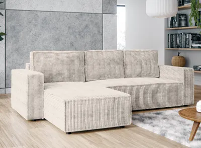 Produktbild von AX LIVING Ecksofa L Form Aydin Cord Schlafsofa Creme Schlaffunktion