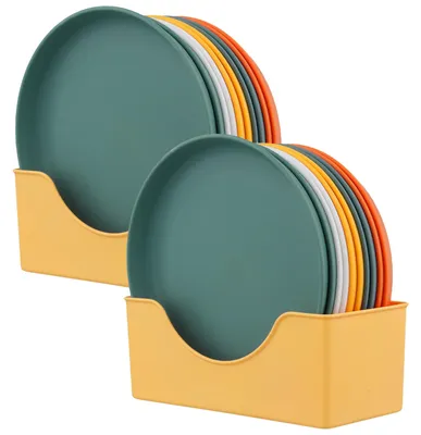 Imagen del producto de Platos de plástico redondos, de 15 cm de diámetro, paquete de 20 unidades, de colores variados, ideales para camping