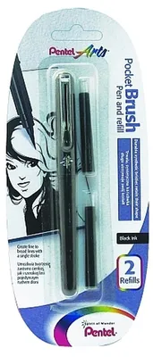 Image de Pentel - Pocketbrush XGFKP/FP10 noir, avec 2 recharges, en blister | 12 pièces