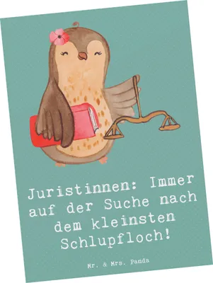 Produktbild von Mr. & Mrs. Panda Postkarte Juristin Schlupfloch - Meeresbrise - Geschenk, Postkarten, humorvolle Jura, Mandanten, Gesetz, Berufsgestaltung, Grußkarte, Berufe, Jurastudium