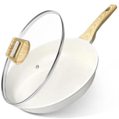 Immagine prodotto di Omgoods - Padella antiaderente con coperchio - 26 cm, colore bianco, rivestimento in Vetroceramica