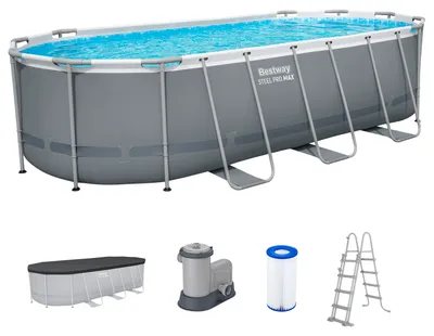 Produktbild von Bestway® Steel Pro MAX™ Frame Pool Komplett-Set mit Filterpumpe 549 x 274 x 122 cm, grau, oval