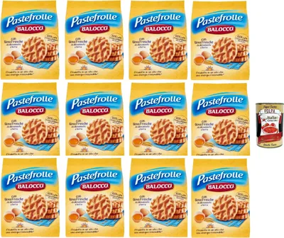 Produktbild von Balocco Pastefrolle Biscotti con latte italiano e uova fresche Kekse mit italienischer Milch und frischen Eiern biscuits cookies 100% Italienische Kekse 12x 350g + Italian Gourmet polpa 400g