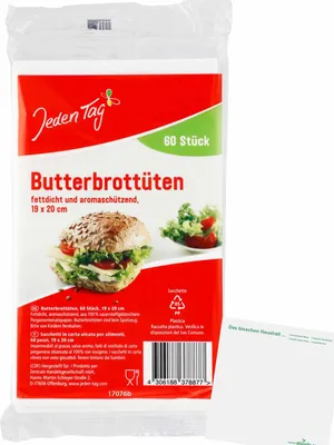 Produktbild von Jeden Tag Butterbrottüten (60Stk) + usy Block