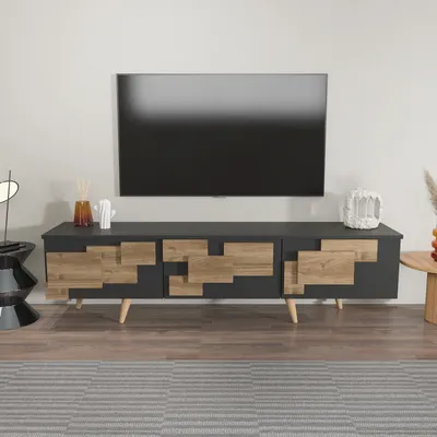 Produktbild von Skye Decor, 3 D - Anthracite, Walnut, Fernsehtisch, Anthrazit, 100 % MELAMINBESCHICHTETE SPANPLATTEN, 160 x 35 x 45 cm