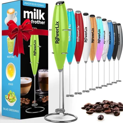 Produktbild von Powerlix Elektrischer Hand-Milchaufschäumer - Milchaufschäumer-Mixer mit Stahlständer