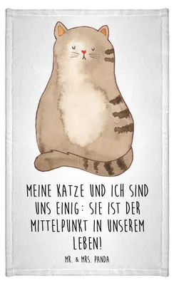 Produktbild von Mr. & Mrs. Panda Handtuch Katze Sitzen - Weiß - Geschenk, Cats, gäste wc, Herz, Katzen, Familie, Frotteehandtuch, frottierhandtuch, Klein, Gästetuch