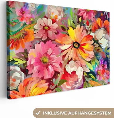 Produktbild von OneMillionCanvasses® - Leinwandbilder - 150x100 cm, Blumen - Kunst - Malerei - Botanisch, Wandbilder Kunstdruck Wanddekoration - Foto auf Leinwand - Gemälde auf Holzrahmen