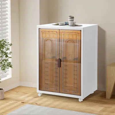 Immagine prodotto di Hengda scatola di immagazzinaggio pieghevole, scatola di immagazzinaggio a 3 livelli con porta e ruote per cucina, ufficio e soggiorno, bianco