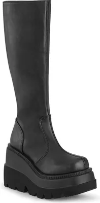 A single black boot on a white background.