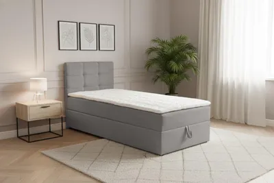 Produktbild von VENASI JESSA MINI Boxspringbett 80x200 Einzelbett mit Bettkasten H2/H3 Matratze GRAU