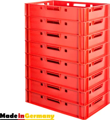 Produktbild von 8 Stück E1 Fleischkisten Rot Kisten Eurobox Lebensmittelecht Metzgerkiste Box Aufbewahrungsbox Kunststoff Wanne Plastik Stapelbar Lagerkisten 60 x 40 Kingpower