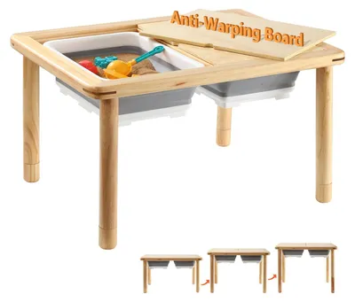Sensorischer Holztisch mit 2 Wannen, höhenverstellbar, für Kinder 1-5