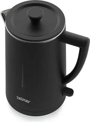 A black electric kettle is shown from a top-down perspective against a white background.
