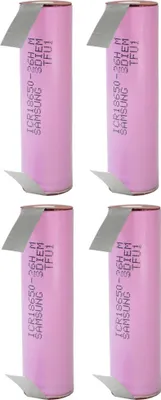Produktbild von Trade-Shop 4x Samsung ICR18650-26J ICR1865026F ICR1865026H mit U-Lötfahne versetzt Lithium-Ion Akku Industrie-Zelle 2600mAh 3,6V/3,7V 5,2A Entladestrom
