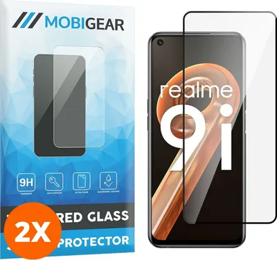 Produktbild von Mobigear Premium 4.99 Realme 9i Panzerglas Gehärtetes Glas Displayschutz - Hüllenfreundlich - Schwarz (2er Pack)