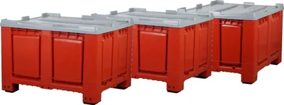 Produktbild von 3 Stück Palettenbox mit Deckel 680l 1200x1000x790 mm Rot - 4 Füsse